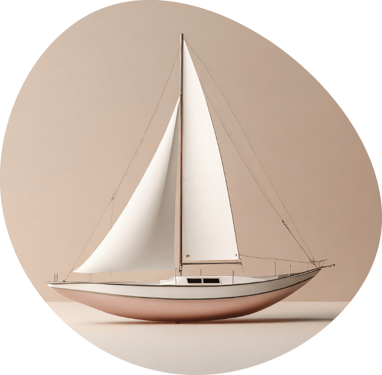 Wooden sailboat on pastel background